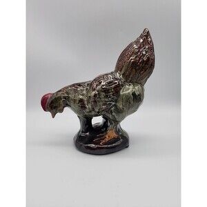Vintage Terracotta Pottery with Wild Glaze Pecking Chicken Figure
